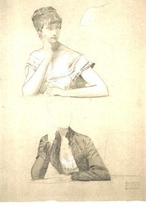 Two Studies of a Young Woman Sitting at a Table by Gustav Klimt